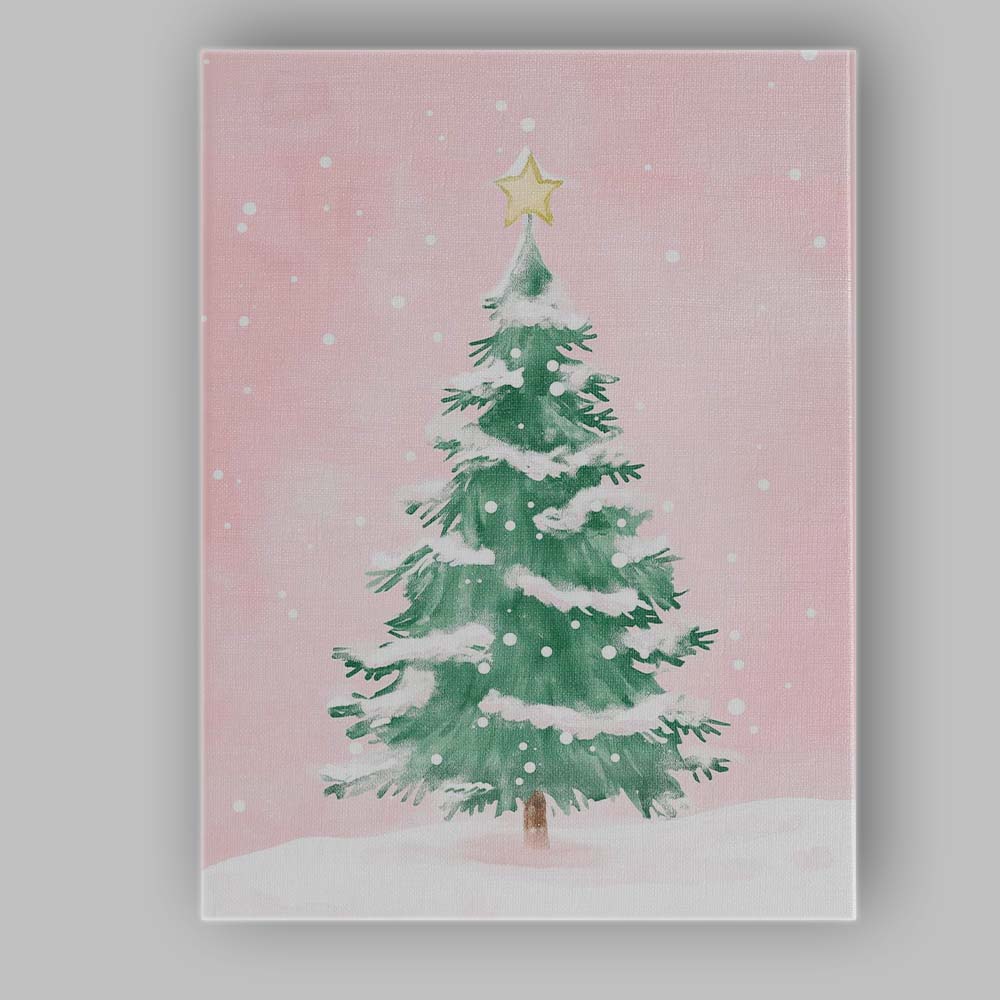 Pastel Pink Snowy Christmas Tree Watercolour Winter Landscape Canvas Wall Art Print Decor Picture Ready to Hang