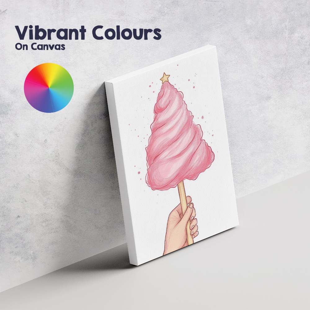 Whimsical Pink Candy Floss Christmas Tree Sweet Treat Illustration Canvas Wall Art Print Decor Picture Ready to Hang