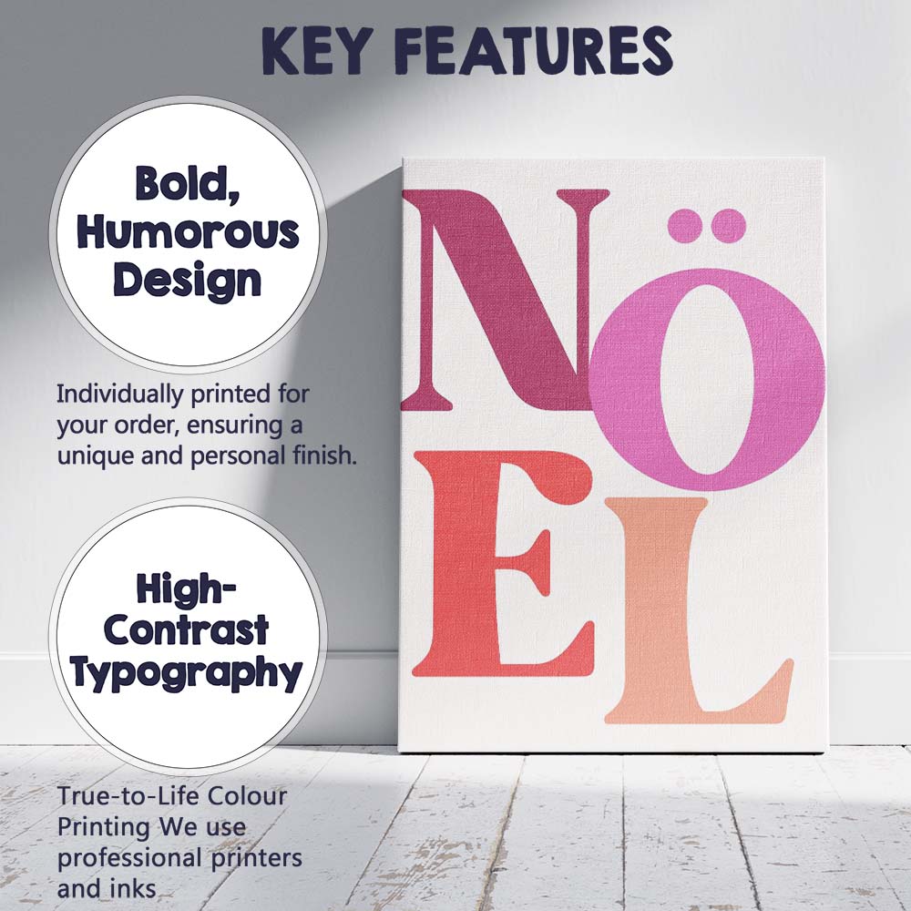 Modern Colourful Noel Typography Minimalist Christmas Quote Canvas Wall Art Print Decor Picture Ready to Hang