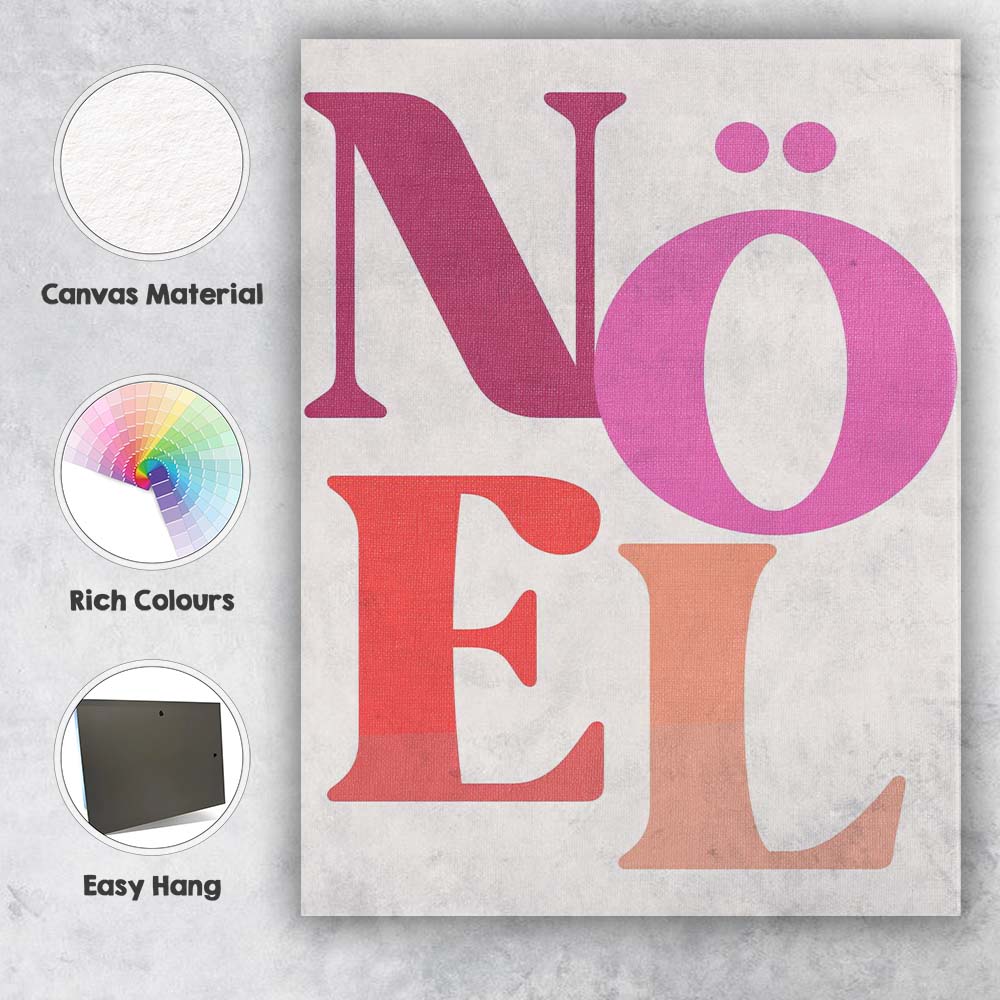 Modern Colourful Noel Typography Minimalist Christmas Quote Canvas Wall Art Print Decor Picture Ready to Hang