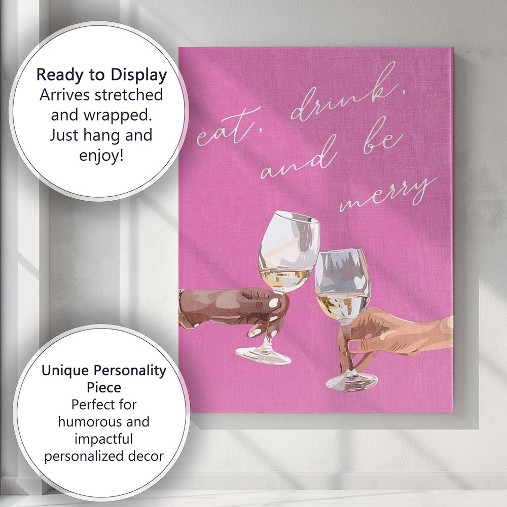 Modern Pink Festive Champagne Toast Christmas Quote Illustration Canvas Wall Art Print Decor Picture Ready to Hang