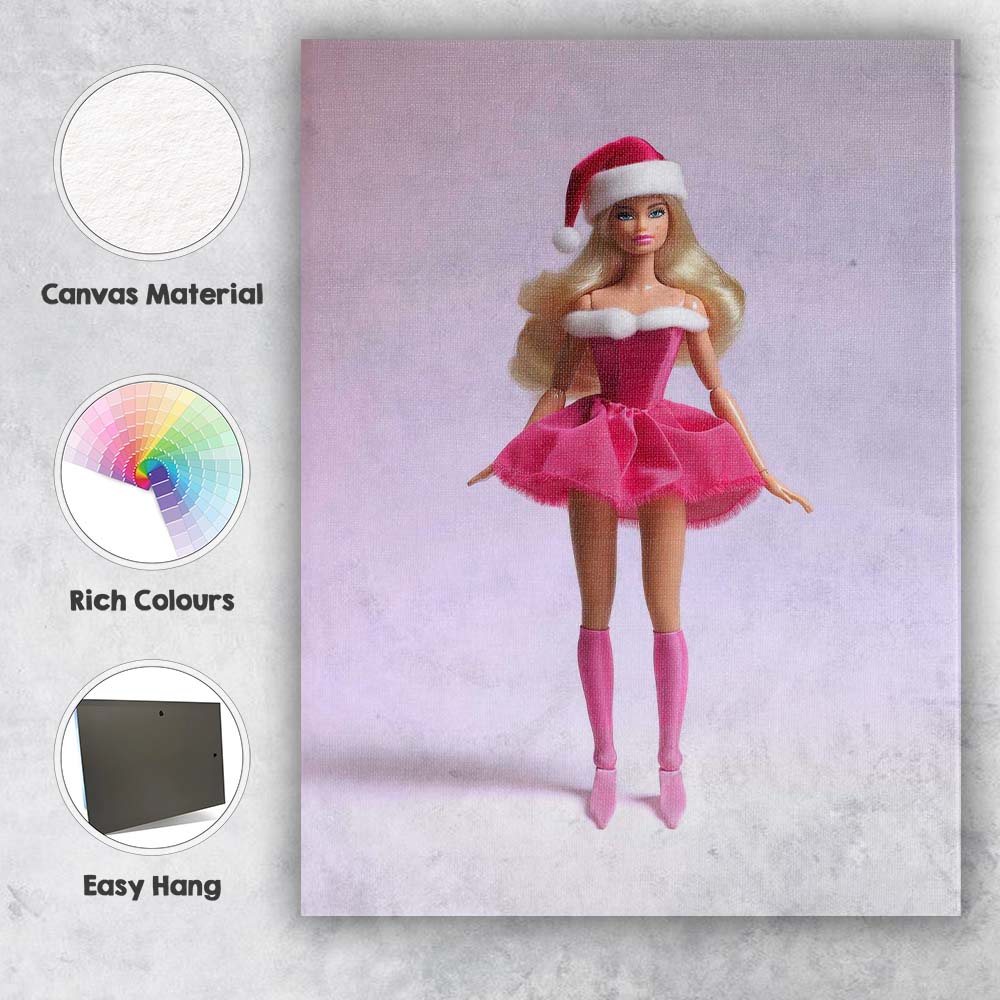 Pink Christmas Fashion Doll Santa Outfit Portrait Canvas Wall Art Print Decor Picture Ready to Hang