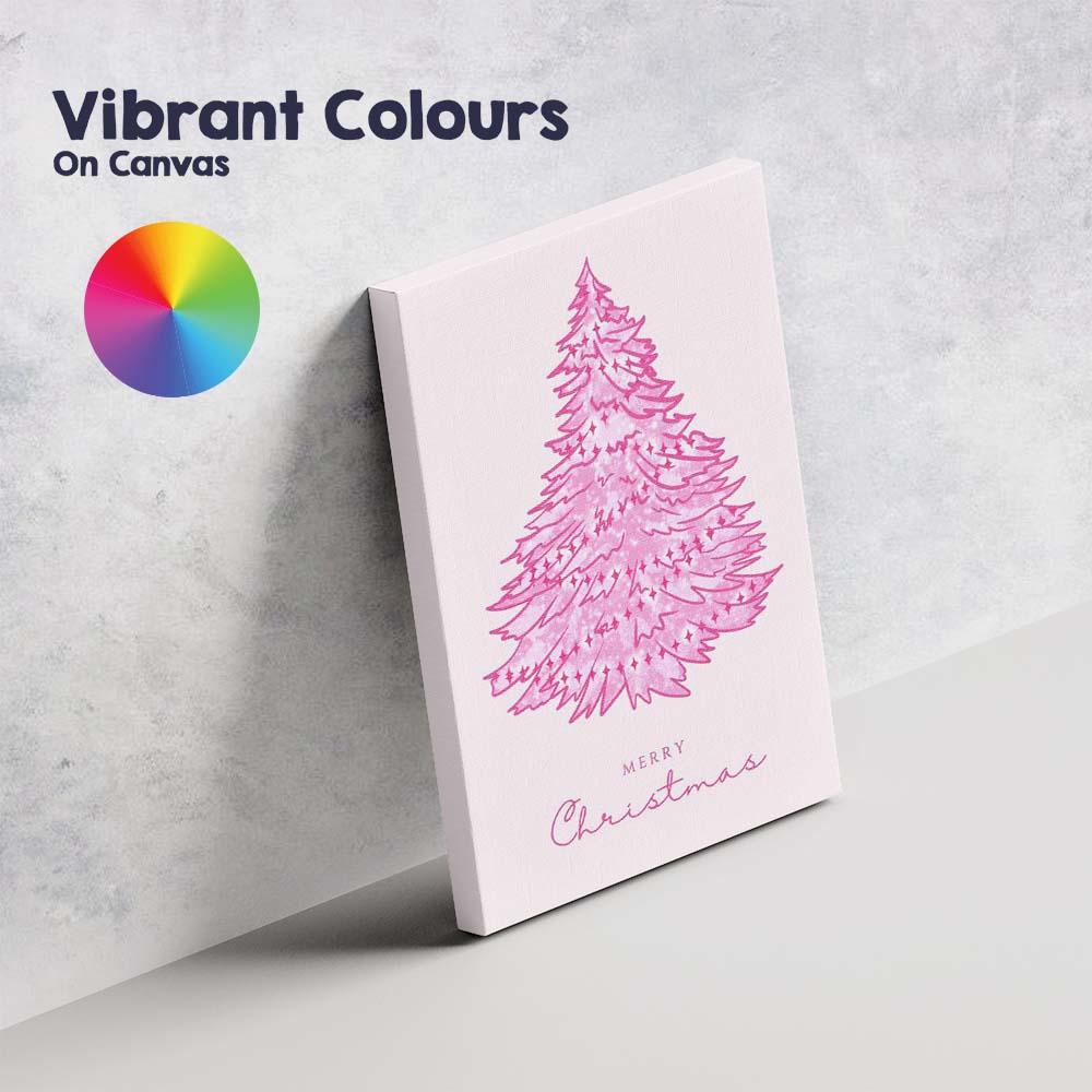 Sparkling Pink Christmas Tree Minimalist Festive Illustration Canvas Wall Art Print Decor Picture Ready to Hang