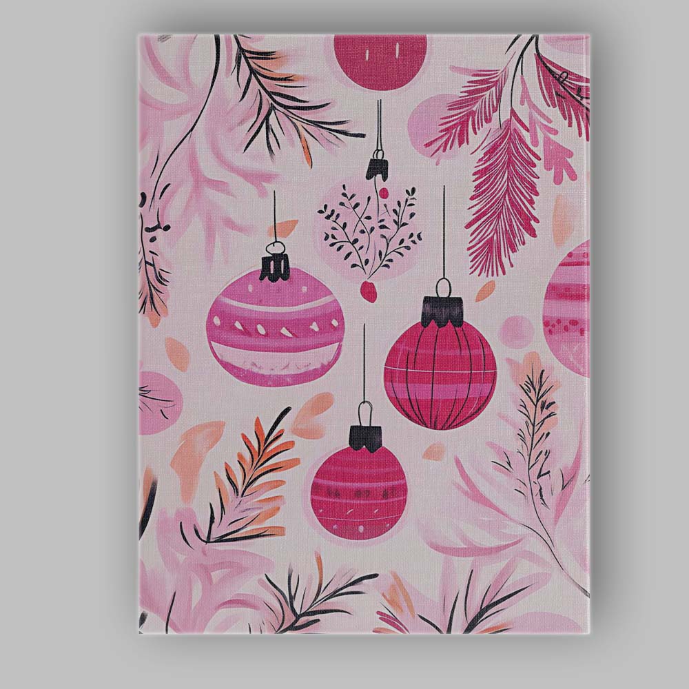 Pink Christmas Baubles Botanical Branches Watercolour Pattern Canvas Wall Art Print Decor Picture Ready to Hang