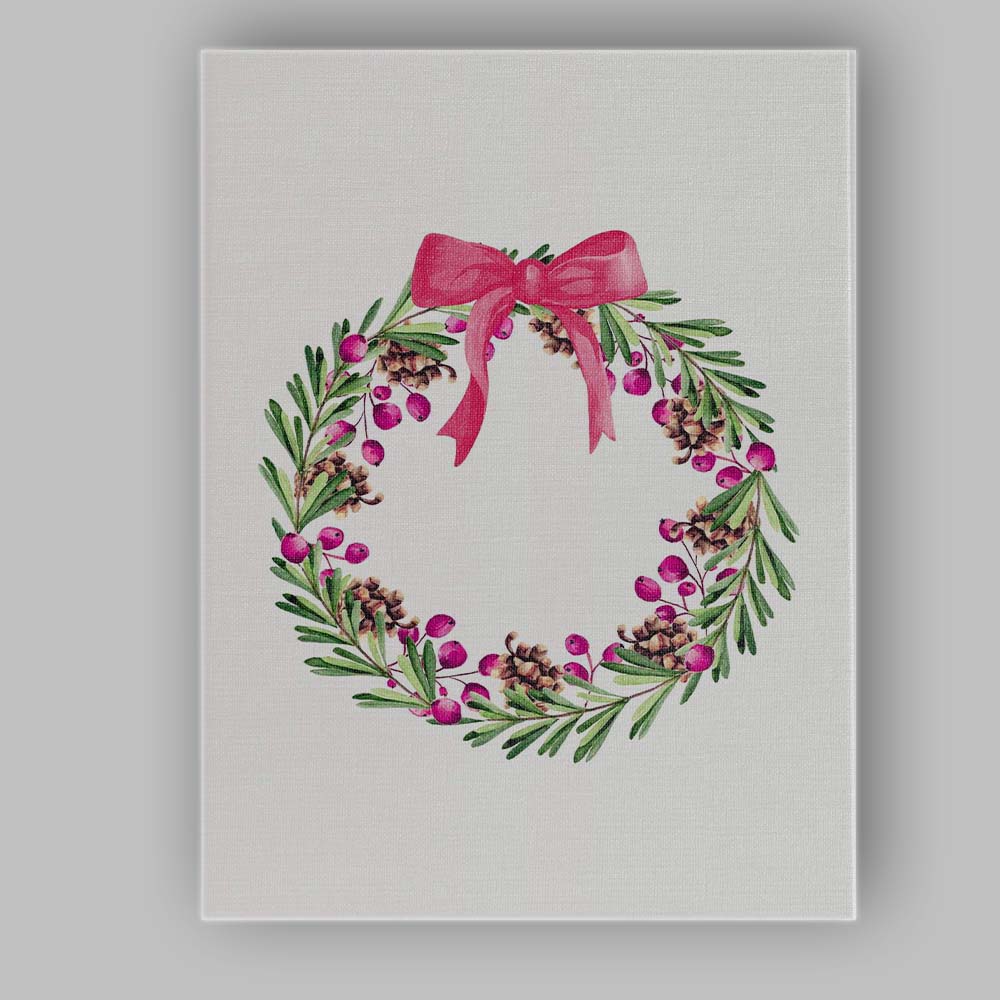 Watercolour Pink Berry Pinecone Christmas Wreath Canvas Wall Art Print Decor Picture Ready to Hang
