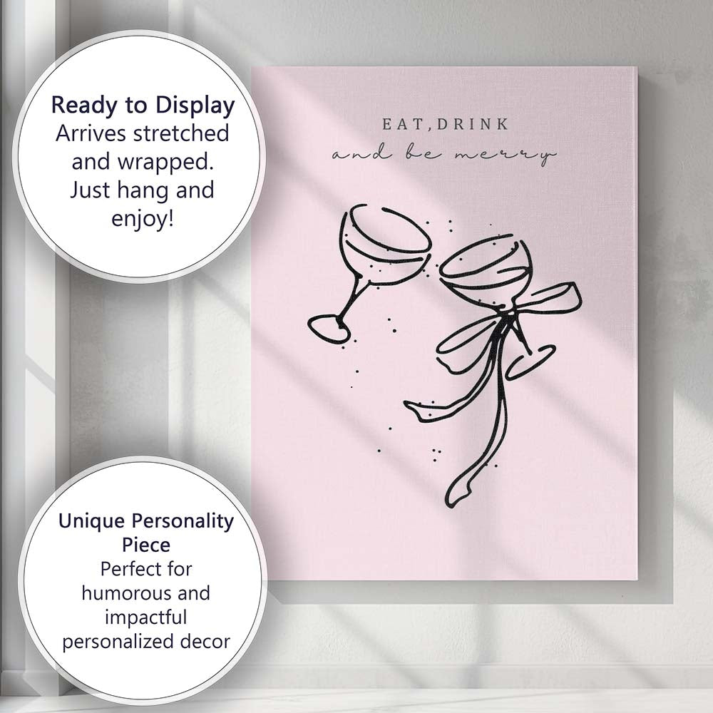 Minimalist Eat Drink And Be Merry Christmas Quote Canvas Wall Art Print Decor Picture Ready to Hang