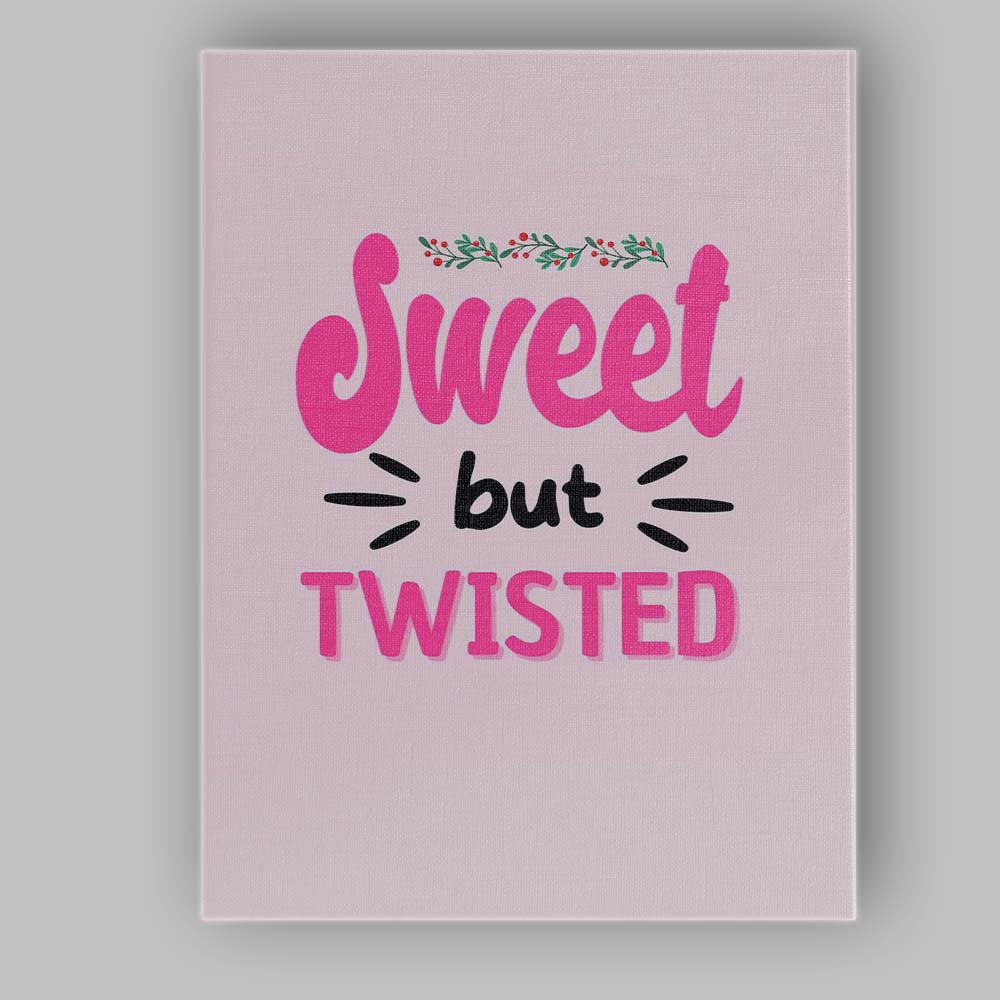 Pink Sweet But Twisted Christmas Typography Quote Canvas Wall Art Print Decor Picture Ready to Hang