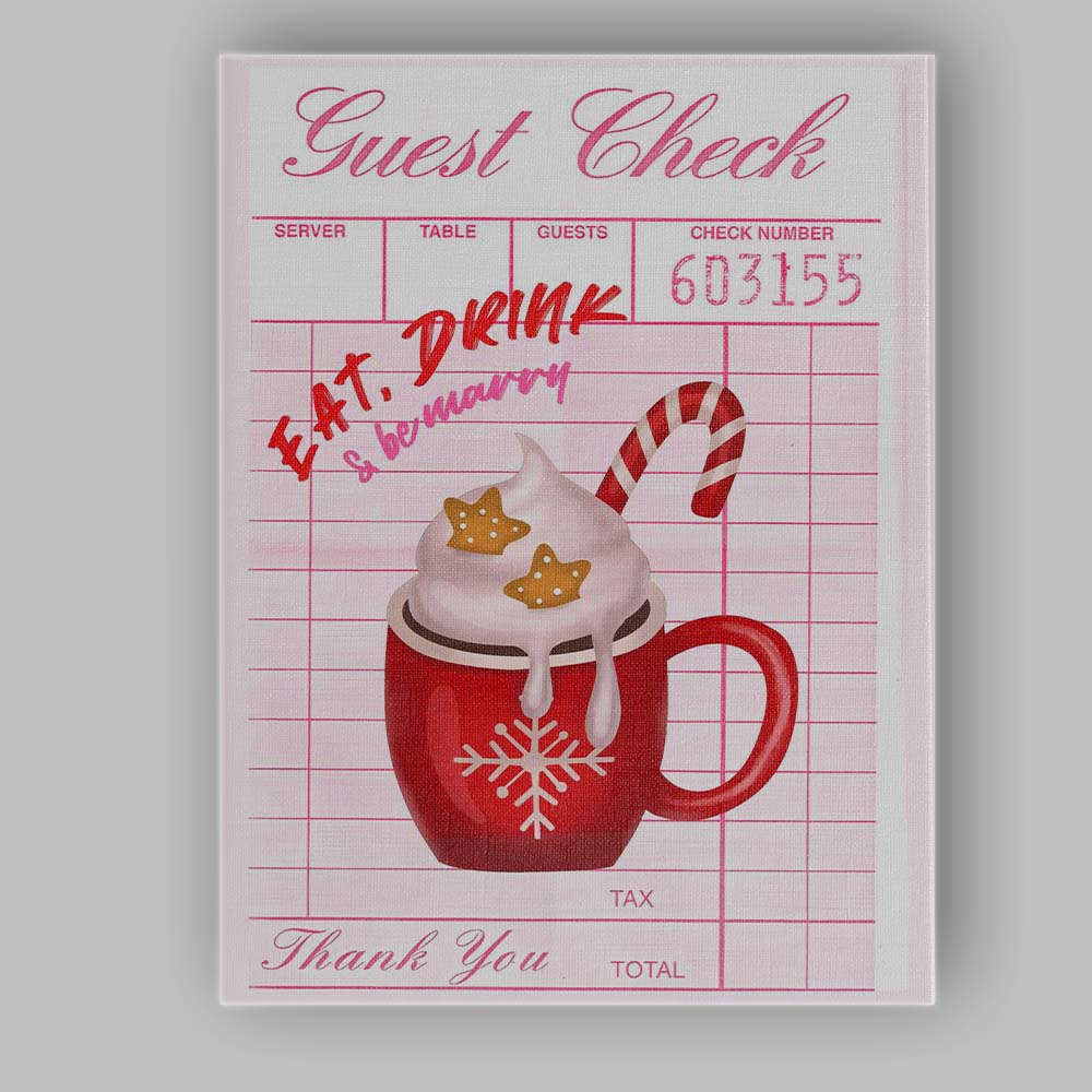 Festive Hot Chocolate Christmas Guest Check Typography Print Canvas Wall Art Print Decor Picture Ready to Hang