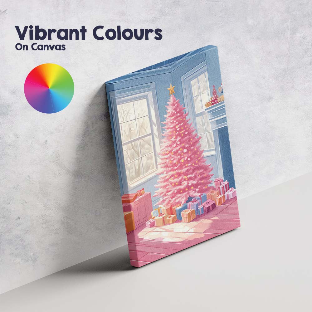 Pastel Pink Christmas Tree Cosy Living Room Winter Decor Canvas Wall Art Print Decor Picture Ready to Hang