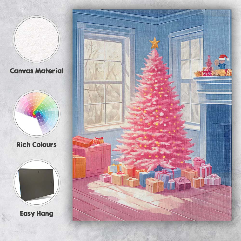 Pastel Pink Christmas Tree Cosy Living Room Winter Decor Canvas Wall Art Print Decor Picture Ready to Hang
