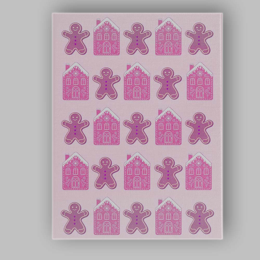 Pink Gingerbread House And Gingerbread Biscuit Repeat Pattern Canvas Wall Art Print Decor Picture Ready to Hang