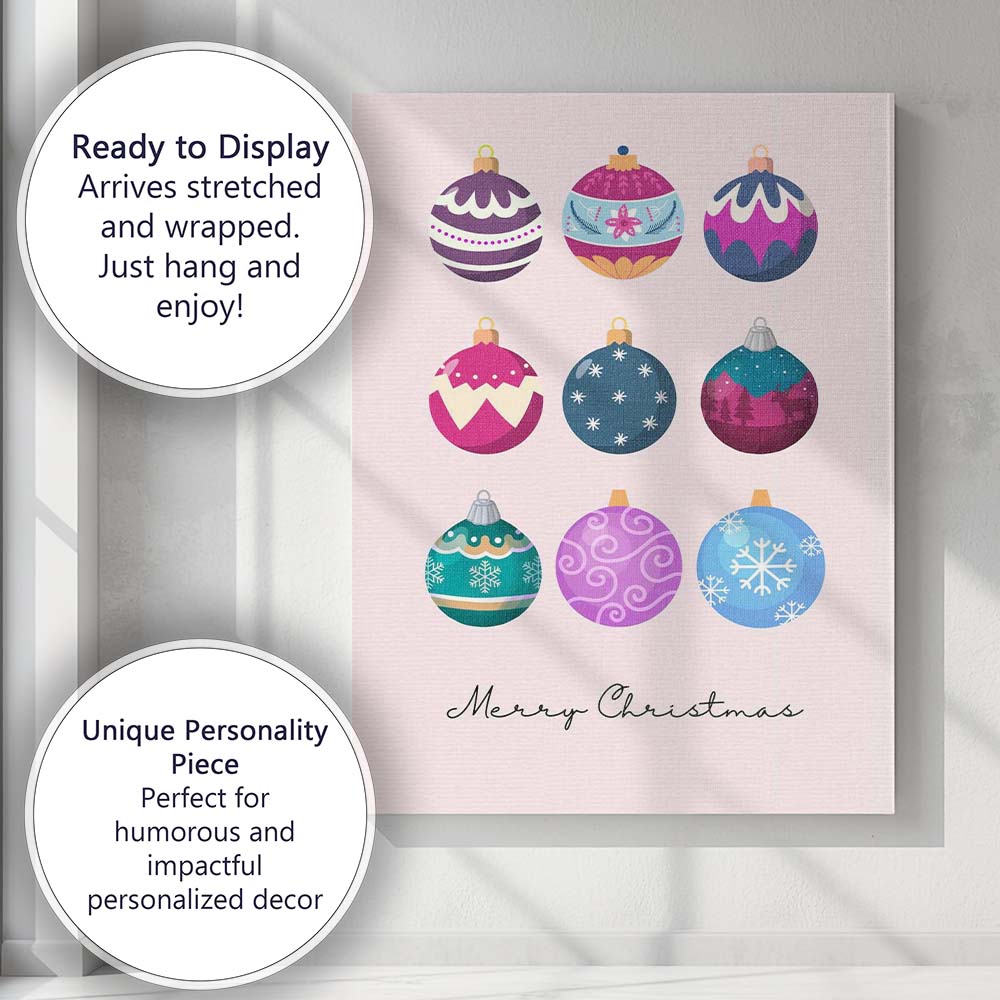 Colourful Christmas Baubles Festive Ornament Collection Canvas Wall Art Print Decor Picture Ready to Hang