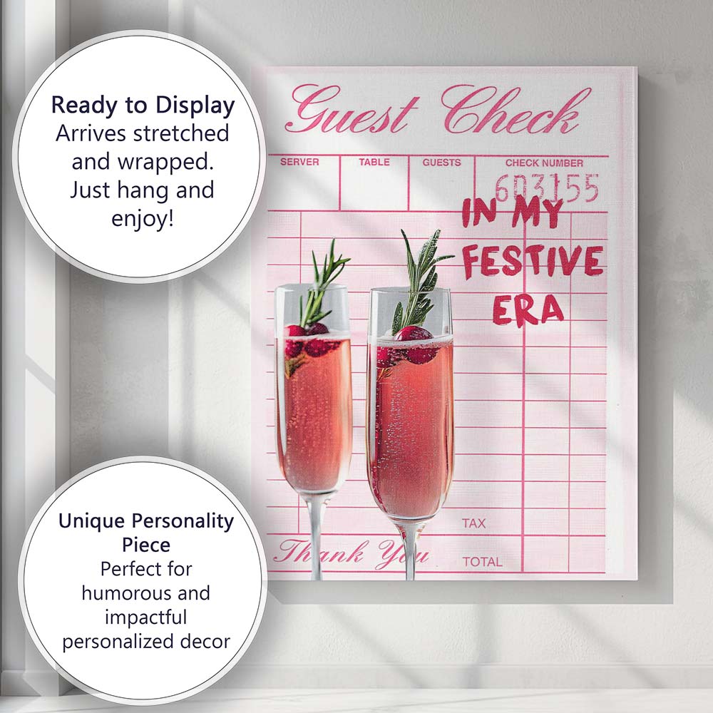 Festive Champagne Cocktails In My Festive Era Christmas Quote Canvas Wall Art Print Decor Picture Ready to Hang