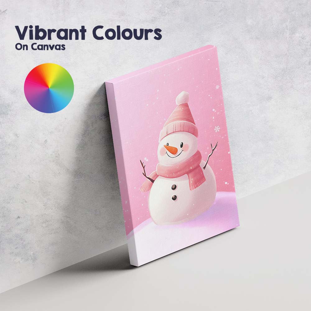 Cute Pink Scarf Snowman Winter Christmas Illustration Canvas Wall Art Print Decor Picture Ready to Hang