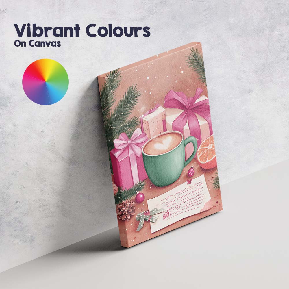 Cosy Christmas Coffee Gift Boxes Winter Watercolour Still Life Canvas Wall Art Print Decor Picture Ready to Hang