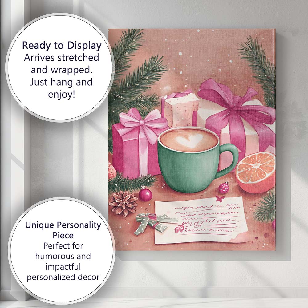 Cosy Christmas Coffee Gift Boxes Winter Watercolour Still Life Canvas Wall Art Print Decor Picture Ready to Hang
