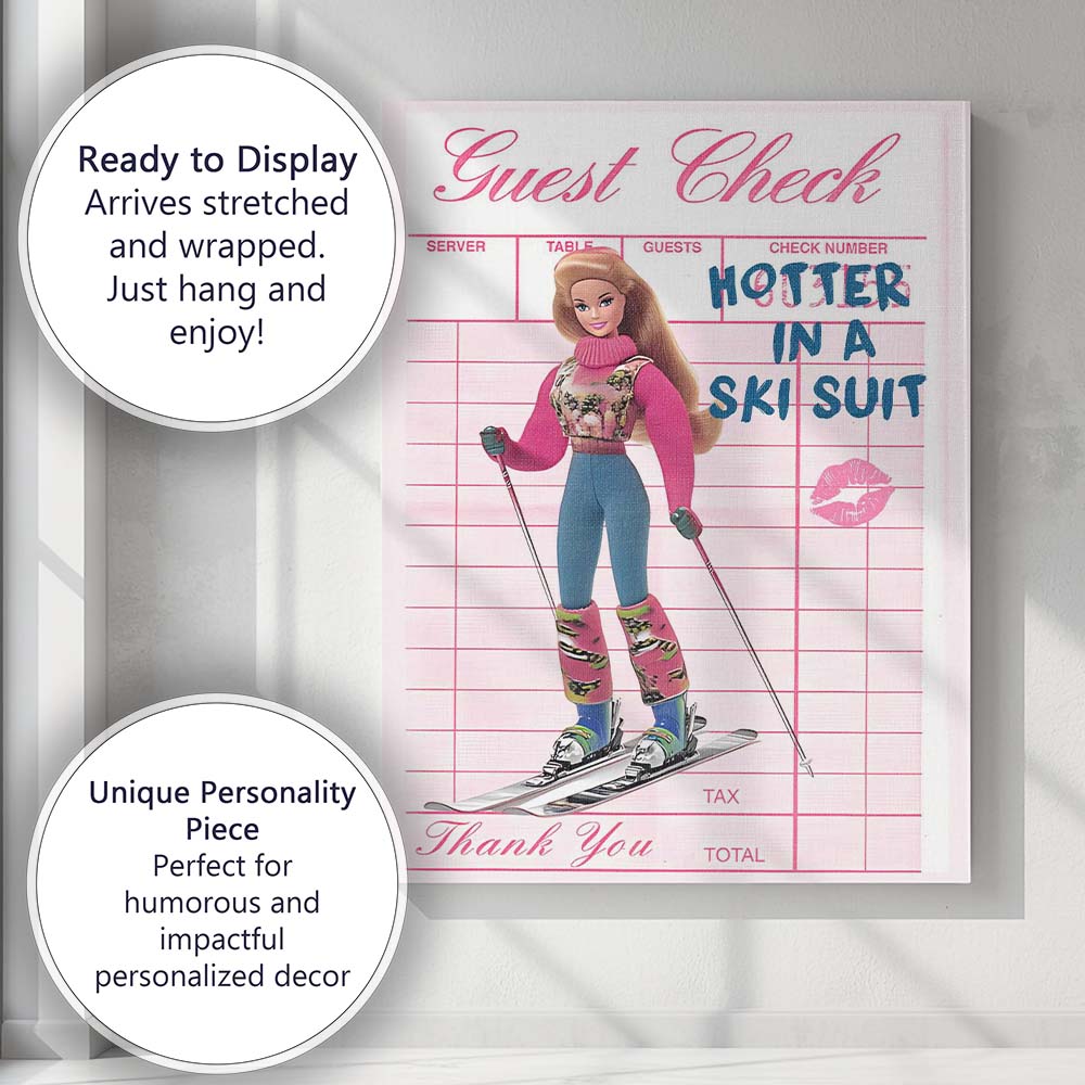 Retro Barbie Inspired Ski Fashion Guest Check Typography Canvas Wall Art Print Decor Picture Ready to Hang