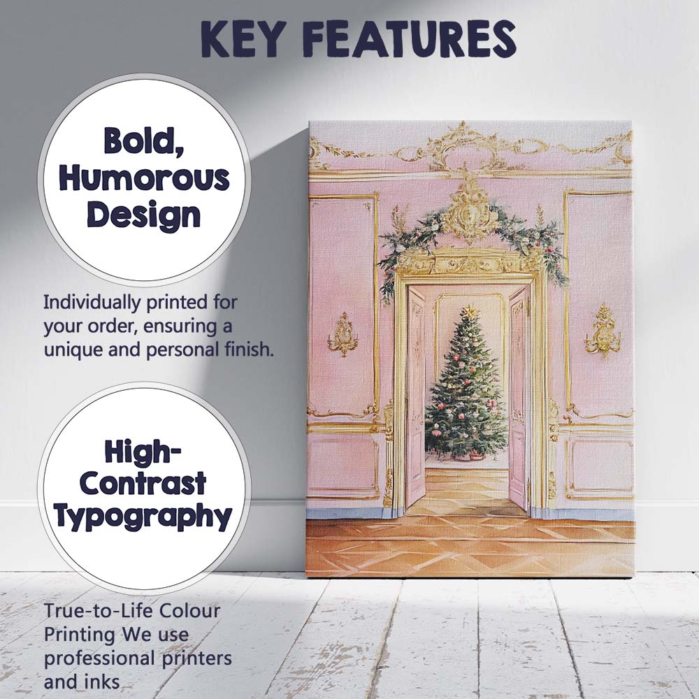 Elegant Pink And Gold Christmas Tree Palace Interior Canvas Wall Art Print Decor Picture Ready to Hang