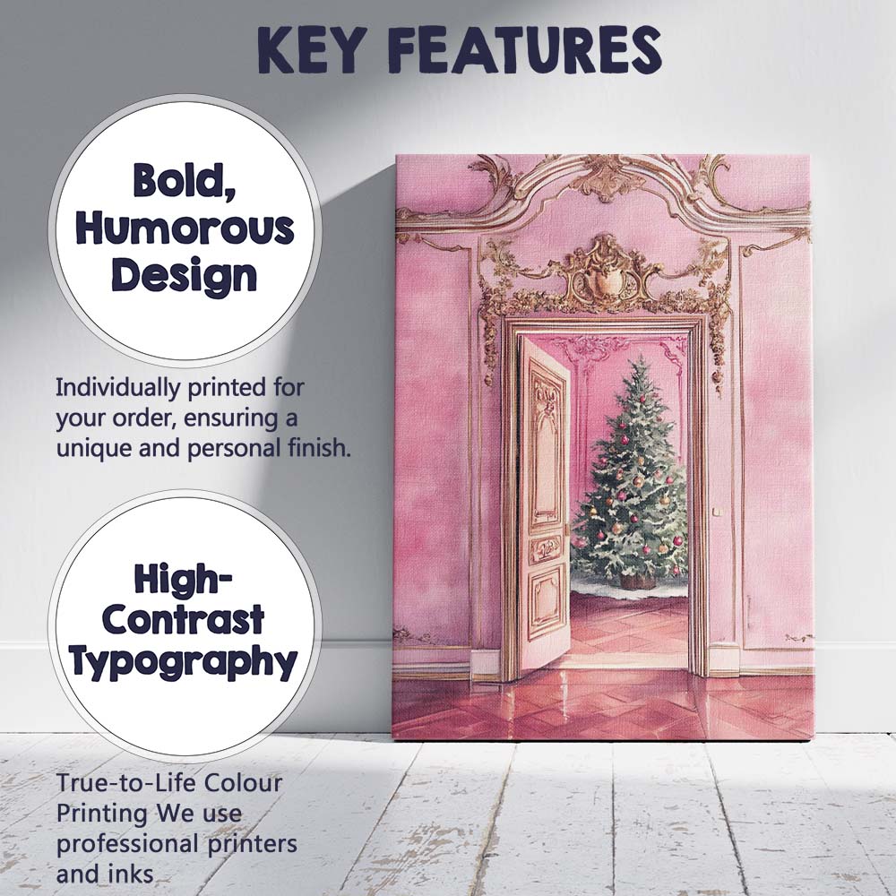 Luxury Pink Rococo Christmas Tree Festive Interior Canvas Wall Art Print Decor Picture Ready to Hang