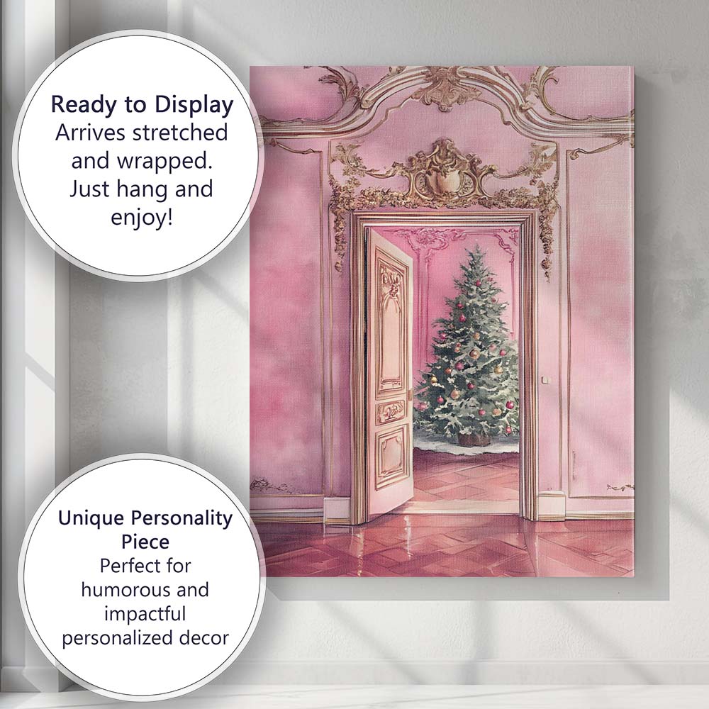 Luxury Pink Rococo Christmas Tree Festive Interior Canvas Wall Art Print Decor Picture Ready to Hang