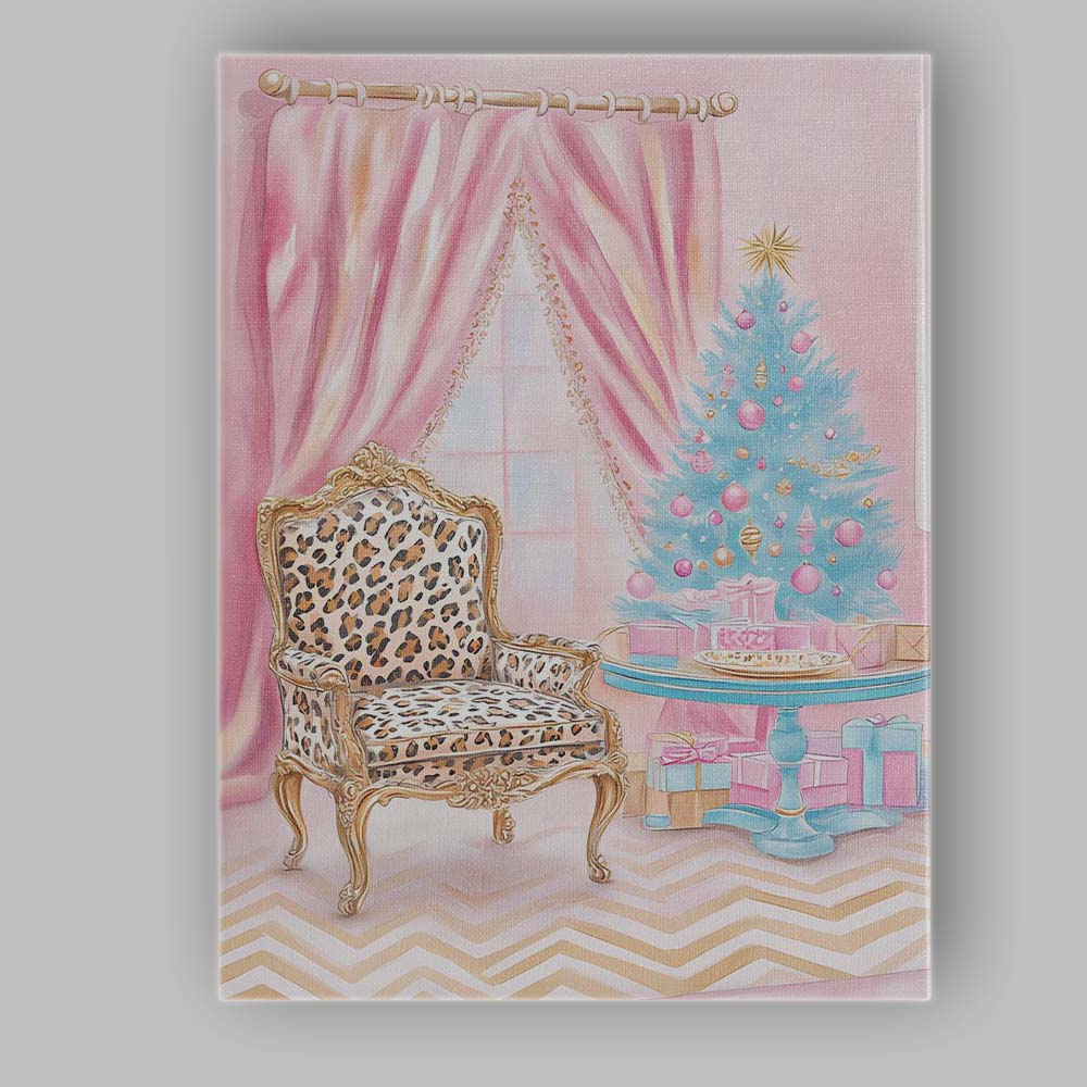 Luxury Pink Christmas Living Room Blue Festive Tree Canvas Wall Art Print Decor Picture Ready to Hang