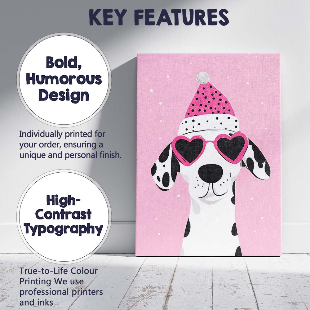 Cute Dalmatian Dog Pink Heart Sunglasses Christmas Portrait Canvas Wall Art Print Decor Picture Ready to Hang