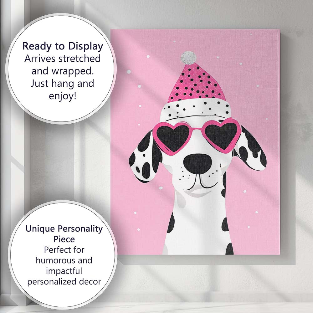 Cute Dalmatian Dog Pink Heart Sunglasses Christmas Portrait Canvas Wall Art Print Decor Picture Ready to Hang