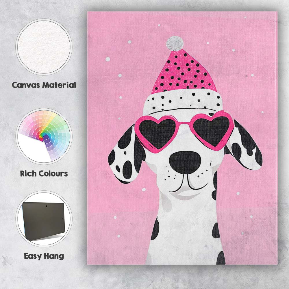 Cute Dalmatian Dog Pink Heart Sunglasses Christmas Portrait Canvas Wall Art Print Decor Picture Ready to Hang