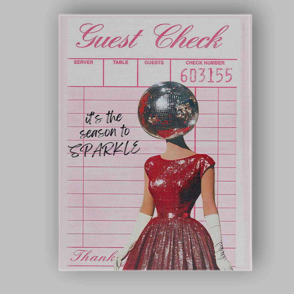 Retro Guest Check Disco Ball Christmas Party Typography Canvas Wall Art Print Decor Picture Ready to Hang