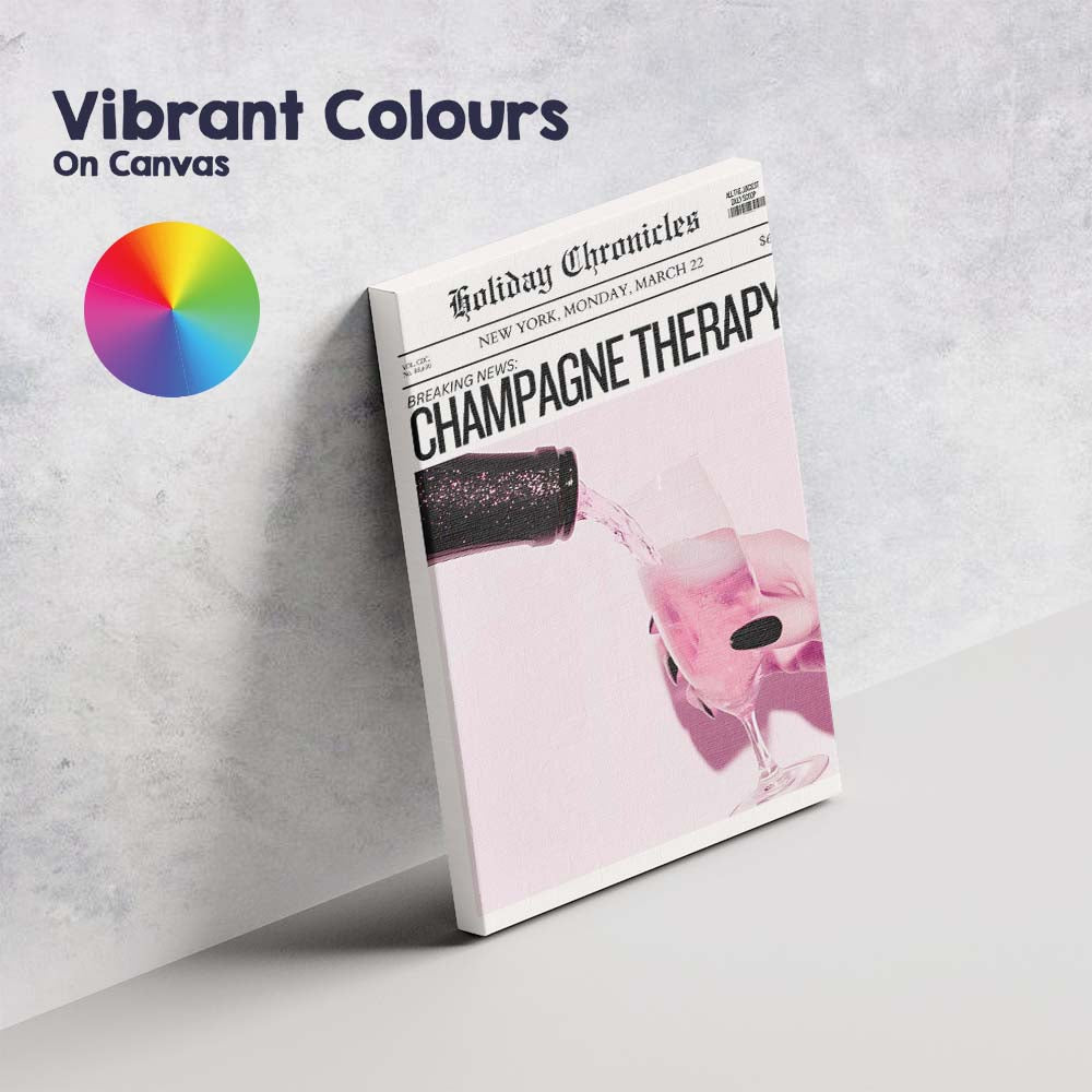 Minimalist Pink Champagne Therapy Editorial Newspaper Style Canvas Wall Art Print Decor Picture Ready to Hang