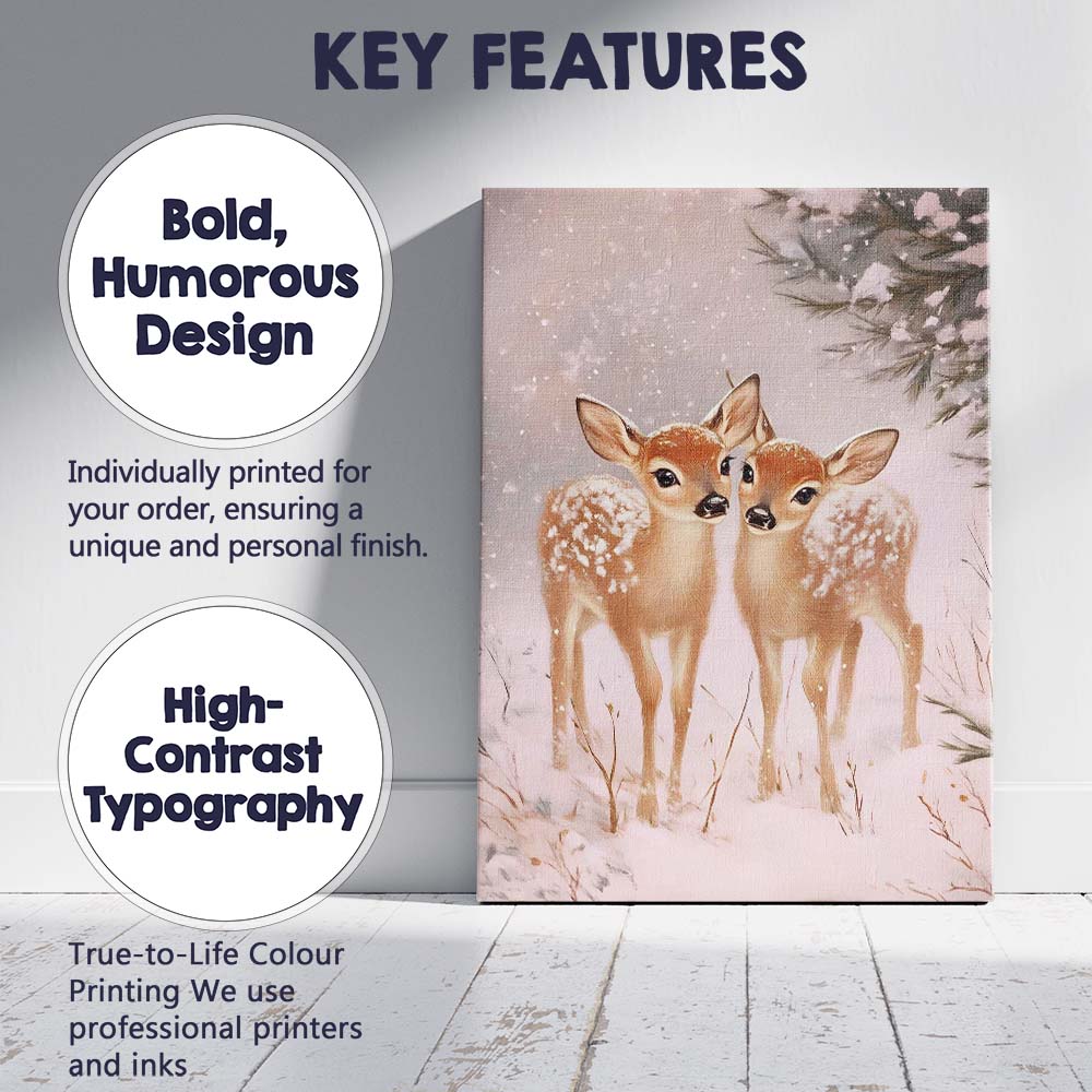 Adorable Winter Baby Deer Snowy Woodland Wildlife Canvas Wall Art Print Decor Picture Ready to Hang