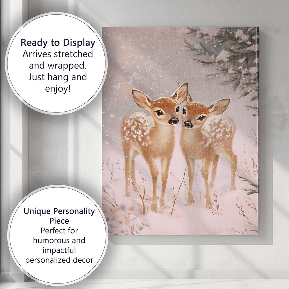 Adorable Winter Baby Deer Snowy Woodland Wildlife Canvas Wall Art Print Decor Picture Ready to Hang