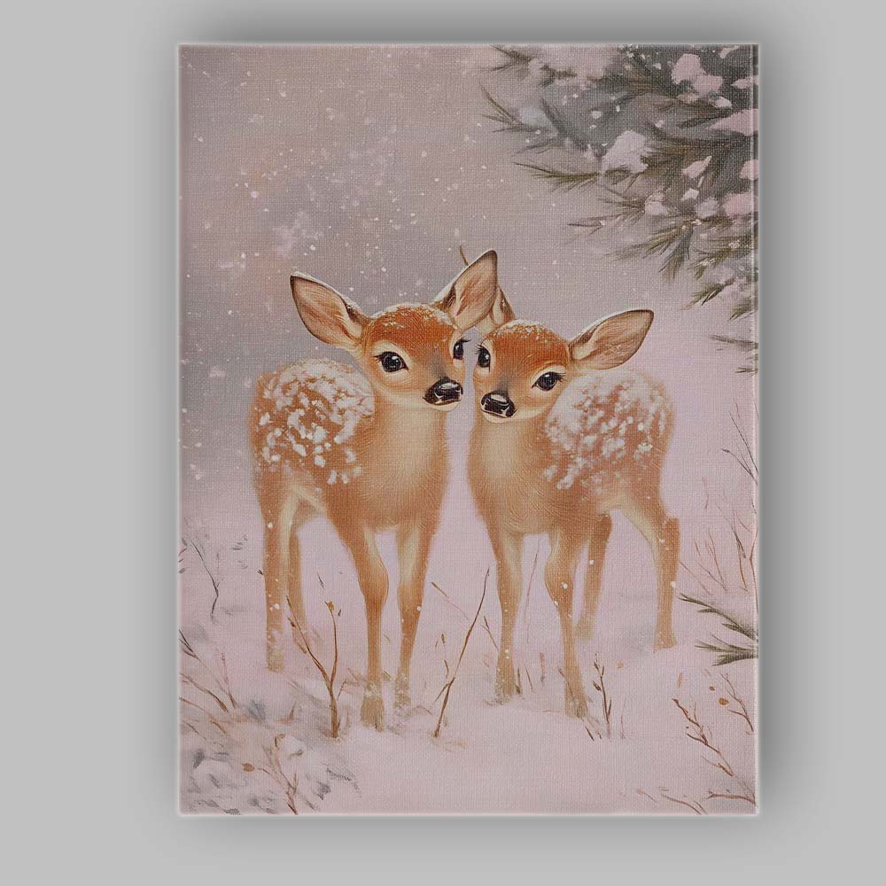 Adorable Winter Baby Deer Snowy Woodland Wildlife Canvas Wall Art Print Decor Picture Ready to Hang