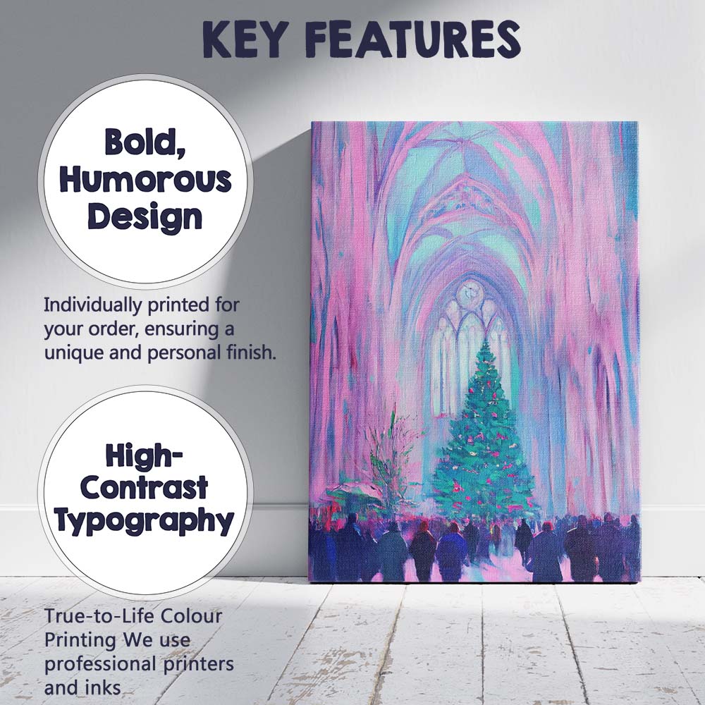 Pastel Cathedral Christmas Tree Festive Impressionist Painting Canvas Wall Art Print Decor Picture Ready to Hang