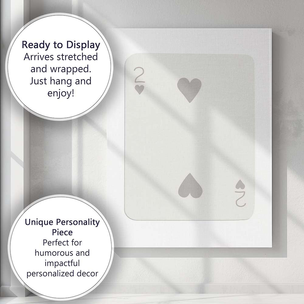 Minimalist Two of Hearts Playing Card Neutral Modern Canvas Wall Art Print Decor Picture Ready to Hang