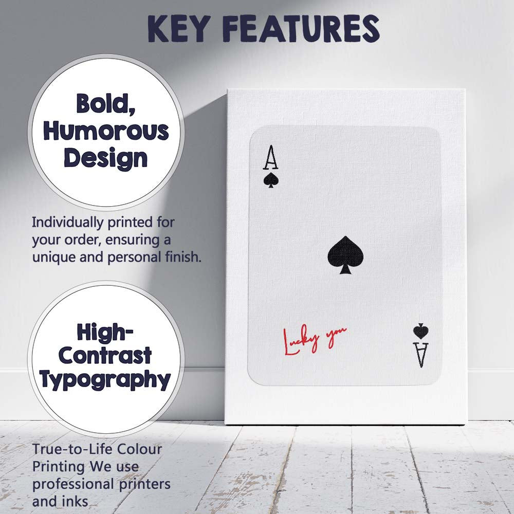 Minimalist Ace of Spades Lucky You Playing Card Canvas Wall Art Print Decor Picture Ready to Hang