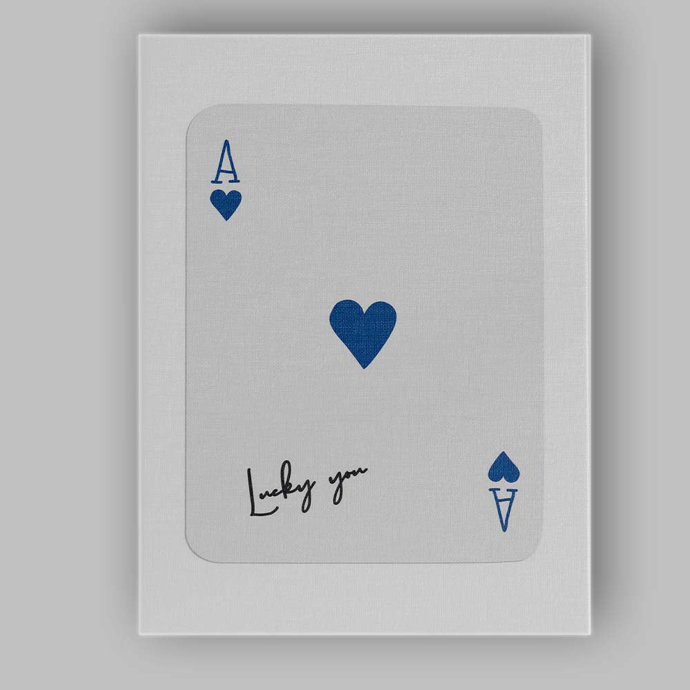 Minimalist Blue Ace of Hearts Lucky You Playing Card Canvas Wall Art Print Decor Picture Ready to Hang