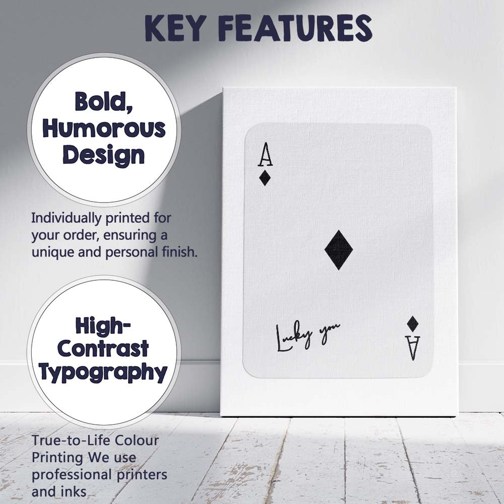 Minimalist Ace of Diamonds Lucky You Playing Card Canvas Wall Art Print Decor Picture Ready to Hang