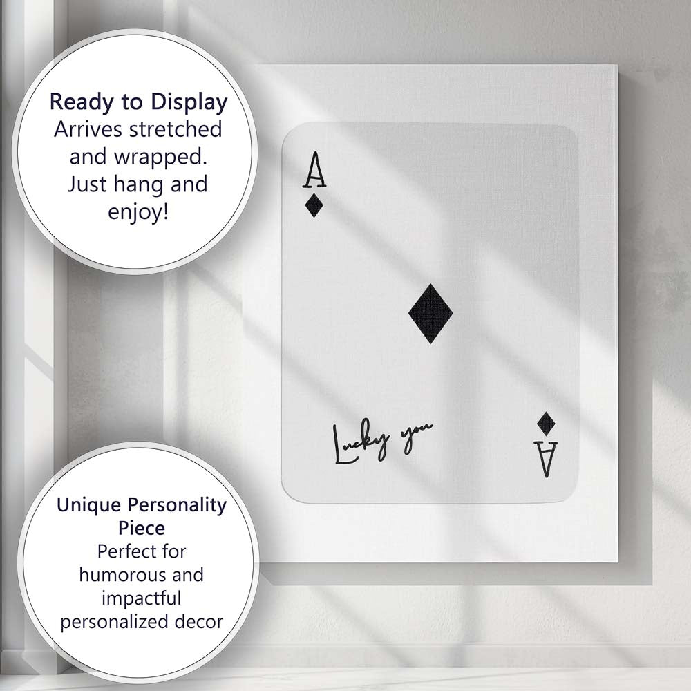 Minimalist Ace of Diamonds Lucky You Playing Card Canvas Wall Art Print Decor Picture Ready to Hang