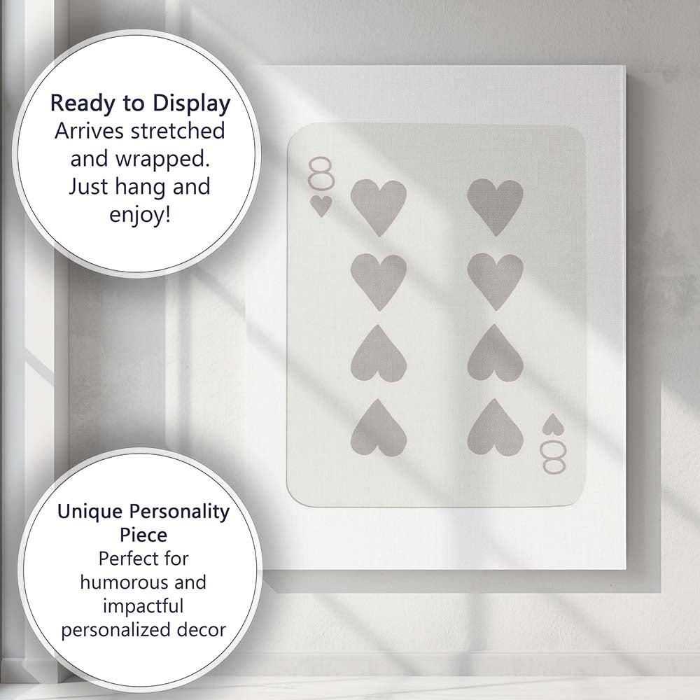Minimalist Eight of Hearts Playing Card Neutral Modern Canvas Wall Art Print Decor Picture Ready to Hang