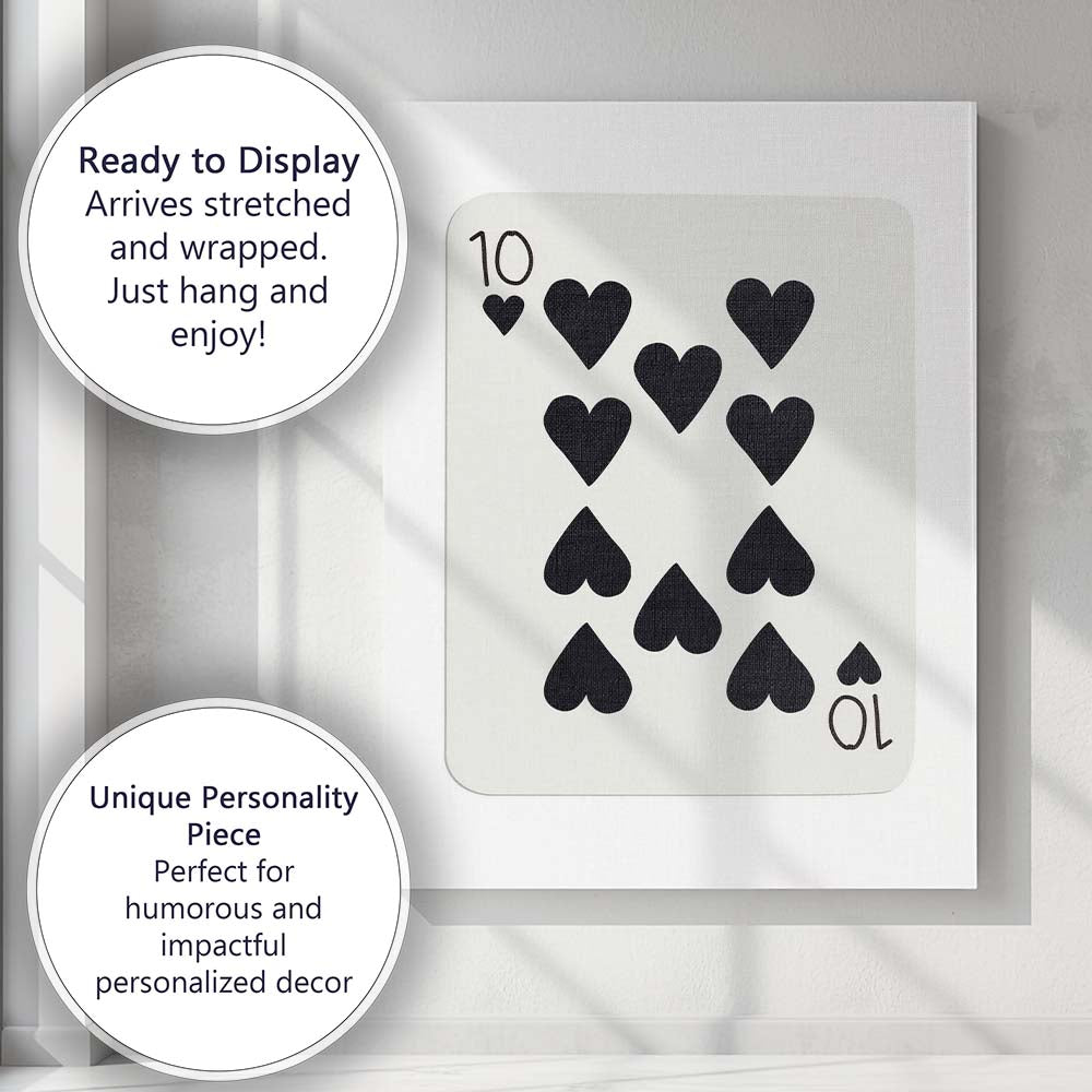 Minimalist Ten of Hearts Playing Card Modern Black Design Canvas Wall Art Print Decor Picture Ready to Hang