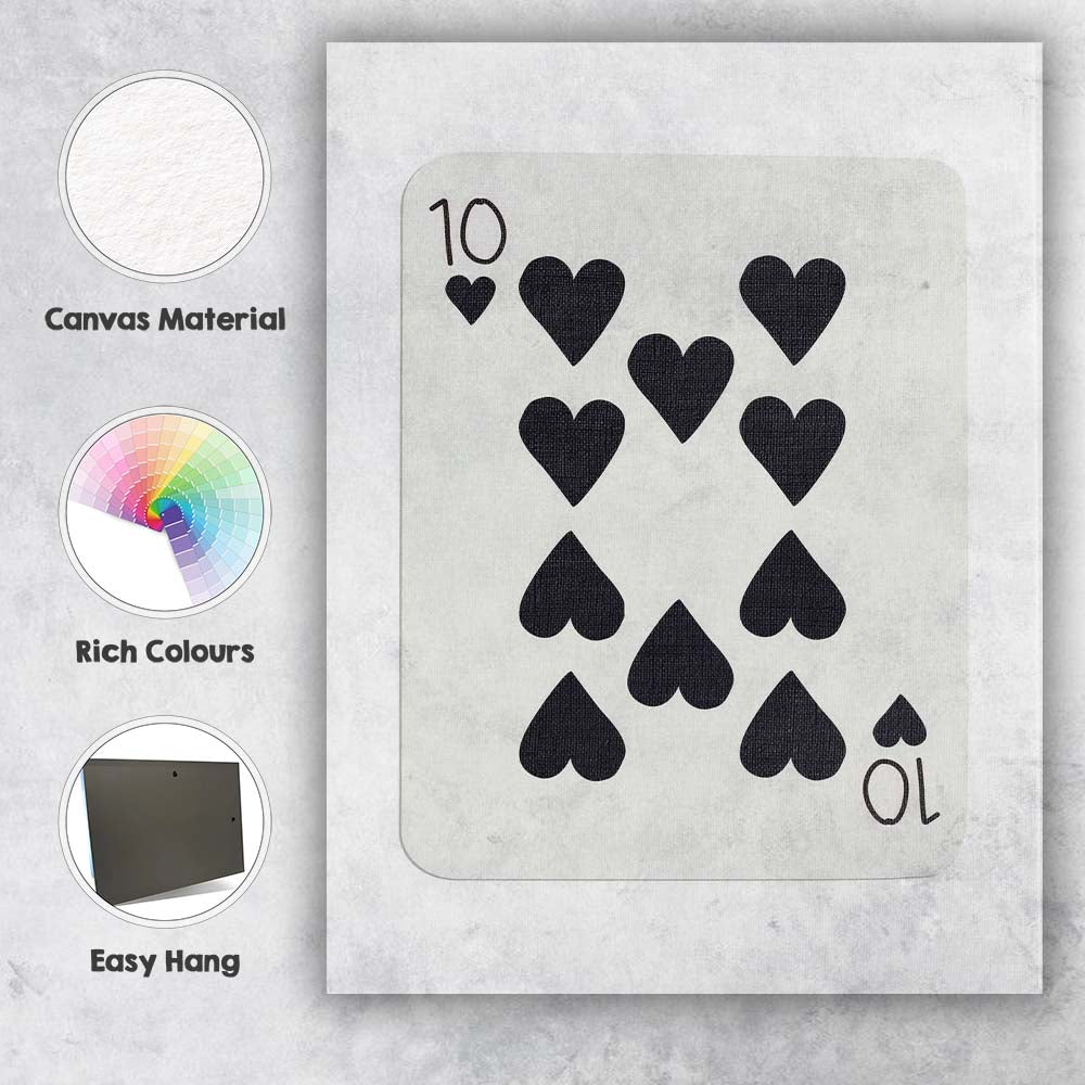 Minimalist Ten of Hearts Playing Card Modern Black Design Canvas Wall Art Print Decor Picture Ready to Hang