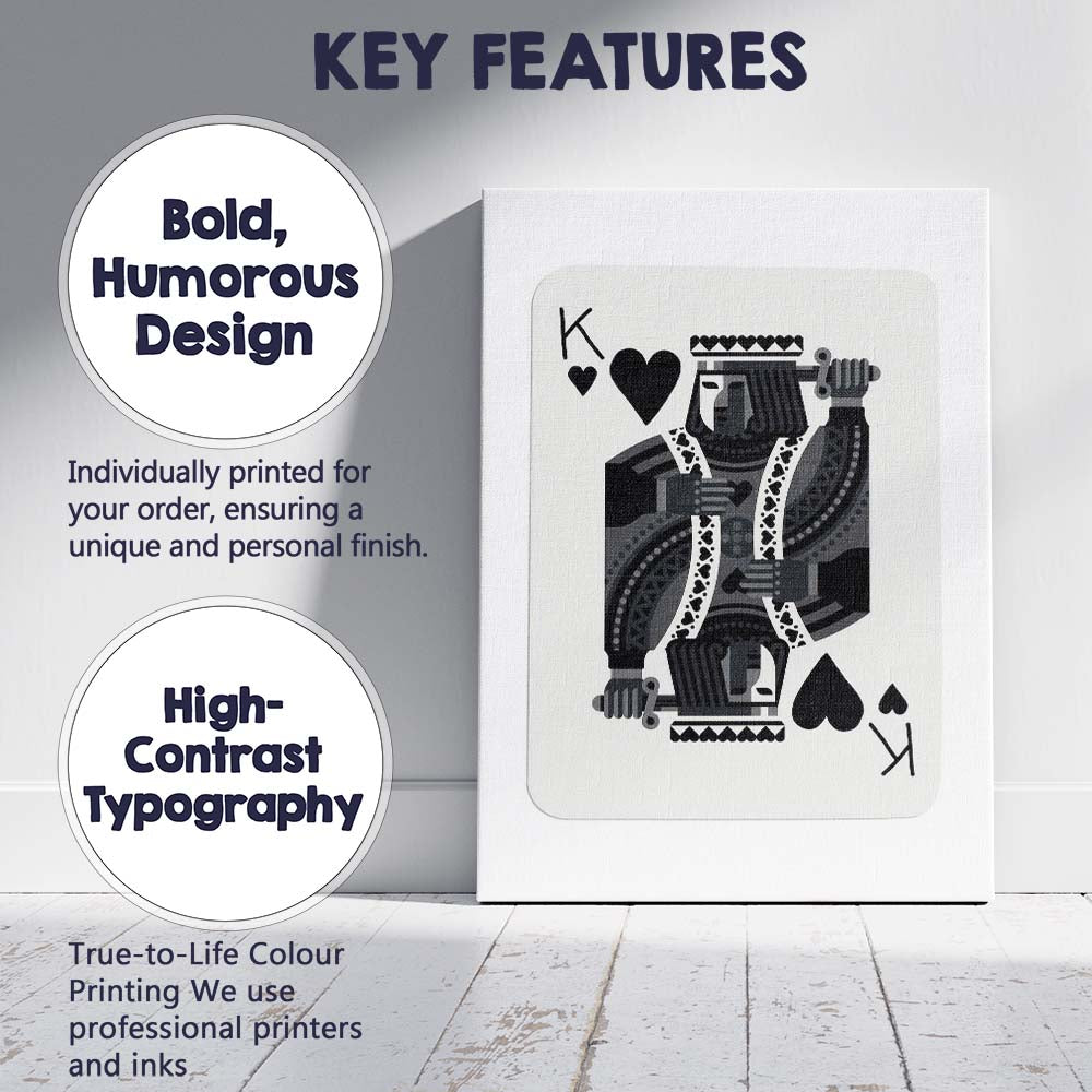 Minimalist Black King of Hearts Playing Card Classic Court Design Canvas Wall Art Print Decor Picture Ready to Hang