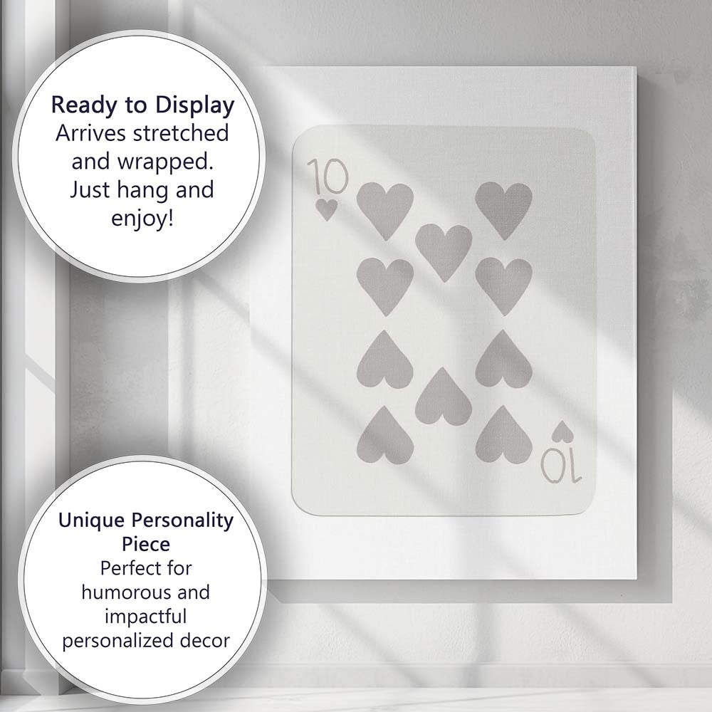 Minimalist Neutral Ten of Hearts Playing Card Modern Minimal Design Canvas Wall Art Print Decor Picture Ready to Hang