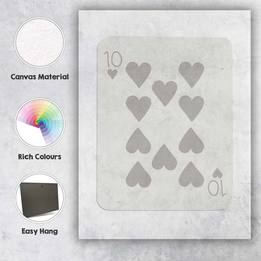 Minimalist Neutral Ten of Hearts Playing Card Modern Minimal Design Canvas Wall Art Print Decor Picture Ready to Hang