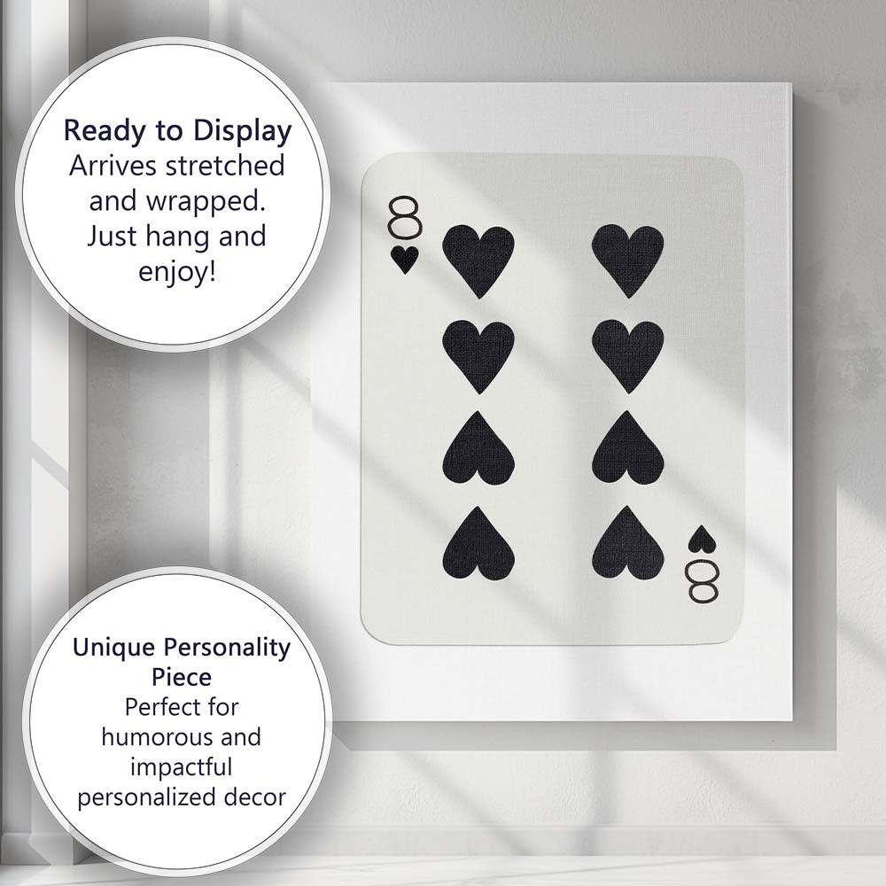 Minimalist Black Eight of Hearts Playing Card Modern Classic Design Canvas Wall Art Print Decor Picture Ready to Hang
