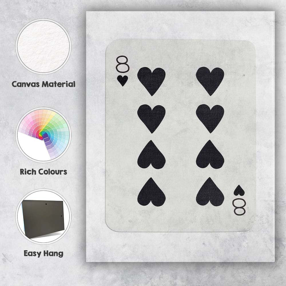 Minimalist Black Eight of Hearts Playing Card Modern Classic Design Canvas Wall Art Print Decor Picture Ready to Hang