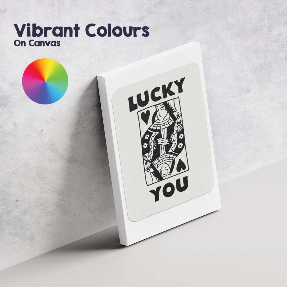 Lucky You Queen of Hearts Playing Card Typography Retro Casino Canvas Wall Art Print Decor Picture Ready to Hang