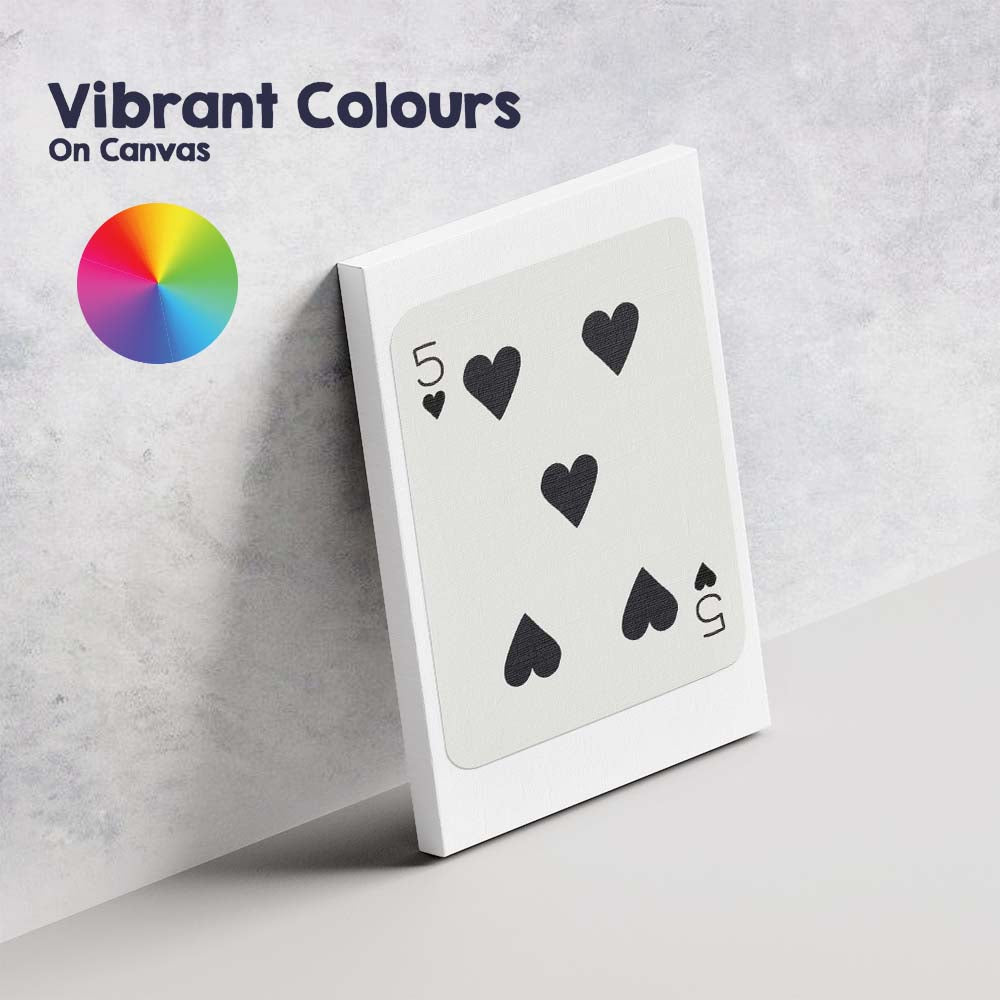 Minimalist Black Five of Hearts Playing Card Modern Classic Design Canvas Wall Art Print Decor Picture Ready to Hang