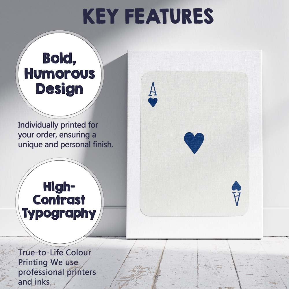 Minimalist Blue Ace of Hearts Playing Card Modern Simple Design Canvas Wall Art Print Decor Picture Ready to Hang